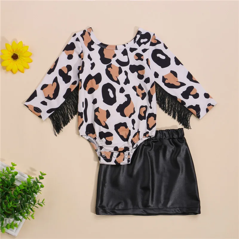 Girls Casual Two-piece Clothes Set, Black Skirt and Leopard Printed Pattern Romper with Tassels Girls Fashion Clothing Set
Girls Casual Two-piece Clothes Set, Black Skirt and Leopard Printed Pattern Romper with Tassels Girls Fashion Clothing Set