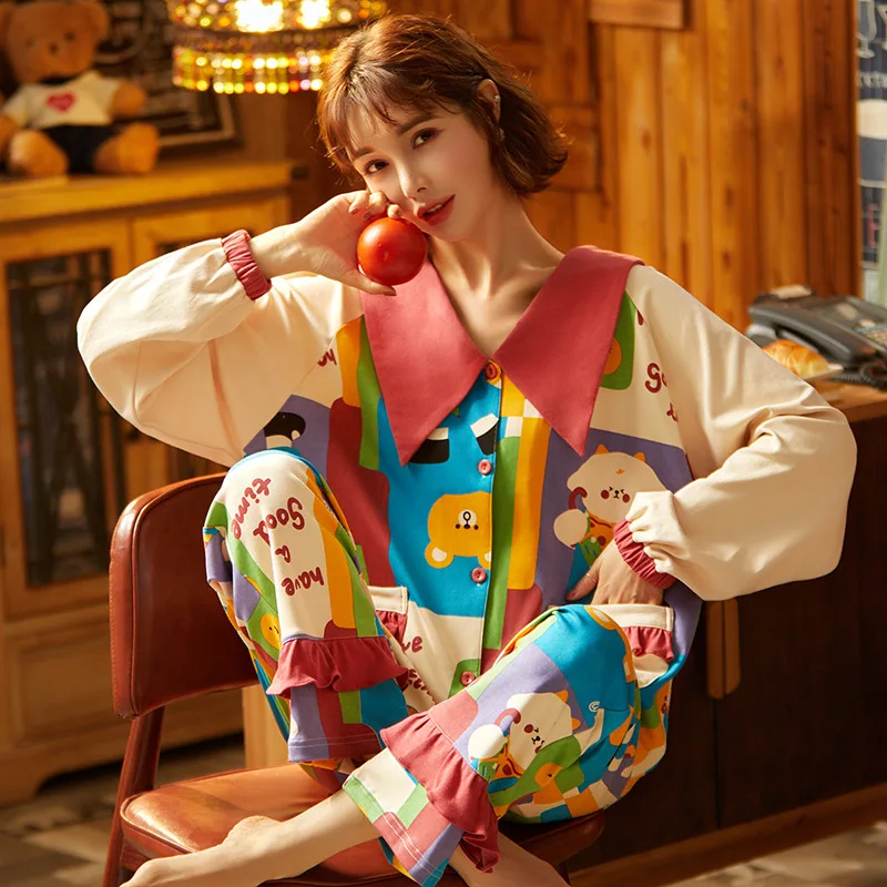 Winter New Pajama Set Cute Color Small Bear Sleepwear Long Sleeve Warm Pyjama Loose Cardigan Pajamas For New Cotton Homewear
Winter New Pajama Set Cute Color Small Bear Sleepwear Long Sleeve Warm Pyjama Loose Cardigan Pajamas For New Cotton Homewear