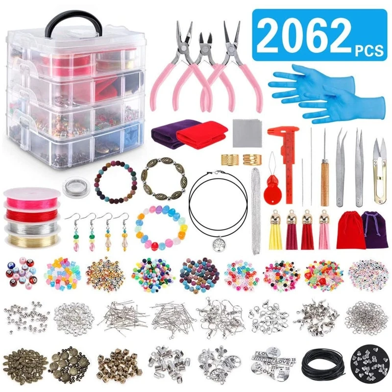 2062Pcs Necklace Bracelet Earrings Jewelry Making Supplies Kit with Assorted Beads Charms Findings Wire Cord Pliers
2062Pcs Necklace Bracelet Earrings Jewelry Making Supplies Kit with Assorted Beads Charms Findings Wire Cord Pliers