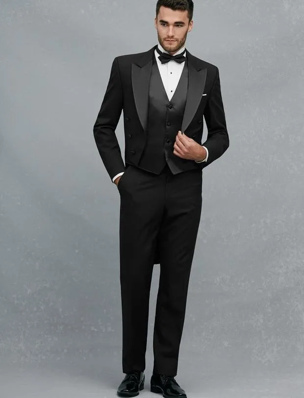 

Черный костюм Tailcoat смокинг для шафера, жениха пик атласный отворот мужские костюмы для свадьбы Лучший человек (пиджак + брюки + жилет + галсту...