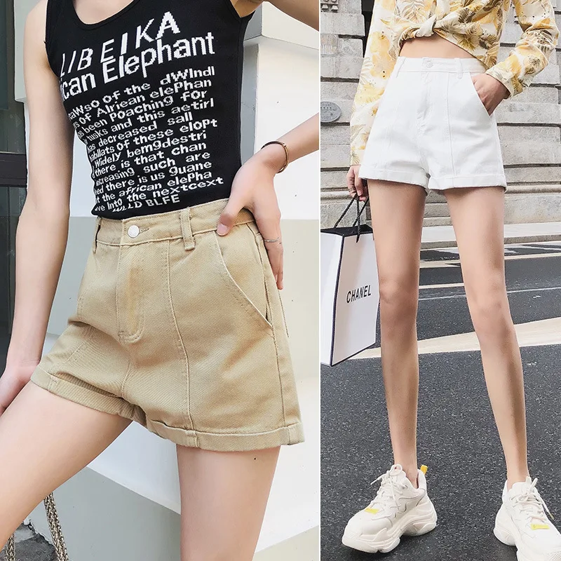 Women's 2021 Summer High-waist Shorts Korean Wide-leg Loose Khaki Denim Shorts Female New Casual Style Soild Color Thin Shorts
Women's 2021 Summer High-waist Shorts Korean Wide-leg Loose Khaki Denim Shorts Female New Casual Style Soild Color Thin Shorts