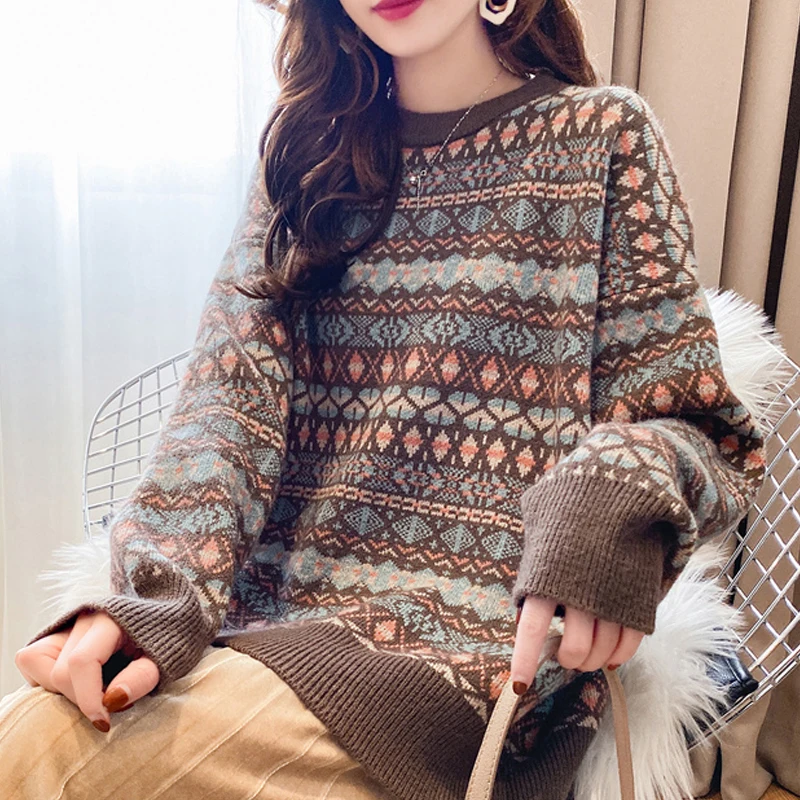 Autumn Winter Women Geometric Pattern Fashion Sweaters Pullover Long Sleeve Femme Casual Knitted Sweater
Autumn Winter Women Geometric Pattern Fashion Sweaters Pullover Long Sleeve Femme Casual Knitted Sweater