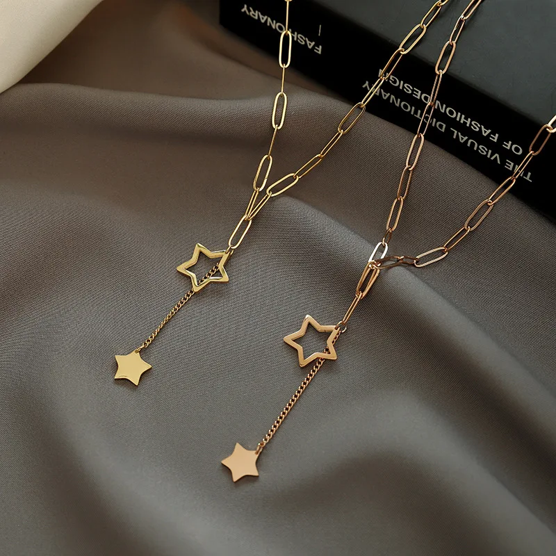 

YAOLOGE 316L Stainless Steel For Women 2 Colors Stars Necklaces Thick Chain Choker 2021 New Fashion Party Jewelry Gift Collier