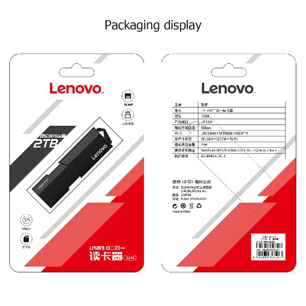 Lenovo D204 USB 3.0 Card Reader 2TB 5Gbps High Speed Transmission 2 In 1 SD TF Memory Cards Adapter for Computer Laptop
Lenovo D204 USB 3.0 Card Reader 2TB 5Gbps High Speed Transmission 2 In 1 SD TF Memory Cards Adapter for Computer Laptop