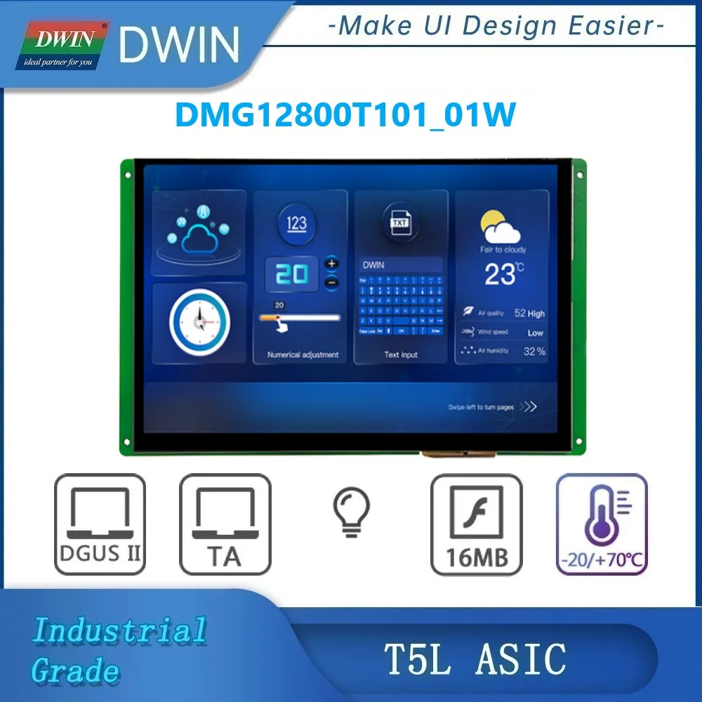 DWIN 10,1 дюймов 1280*800 разрешение HMI емкостный/резистивный сенсорный экран WIFI Интеллектуальный ЖК-дисплей модуль
DWIN 10,1 дюймов 1280*800 разрешение HMI емкостный/резистивный сенсорный экран WIFI Интеллектуальный ЖК-дисплей модуль