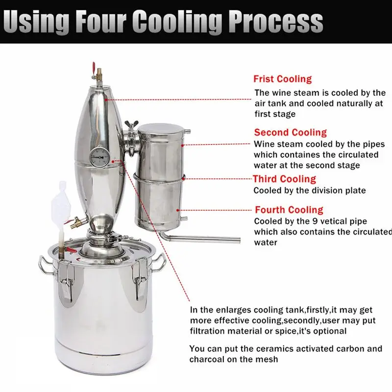 20 Вт 30 50L дистиллятор Alambic самогон алкоголь по прежнему нержавеющая Медь DIY