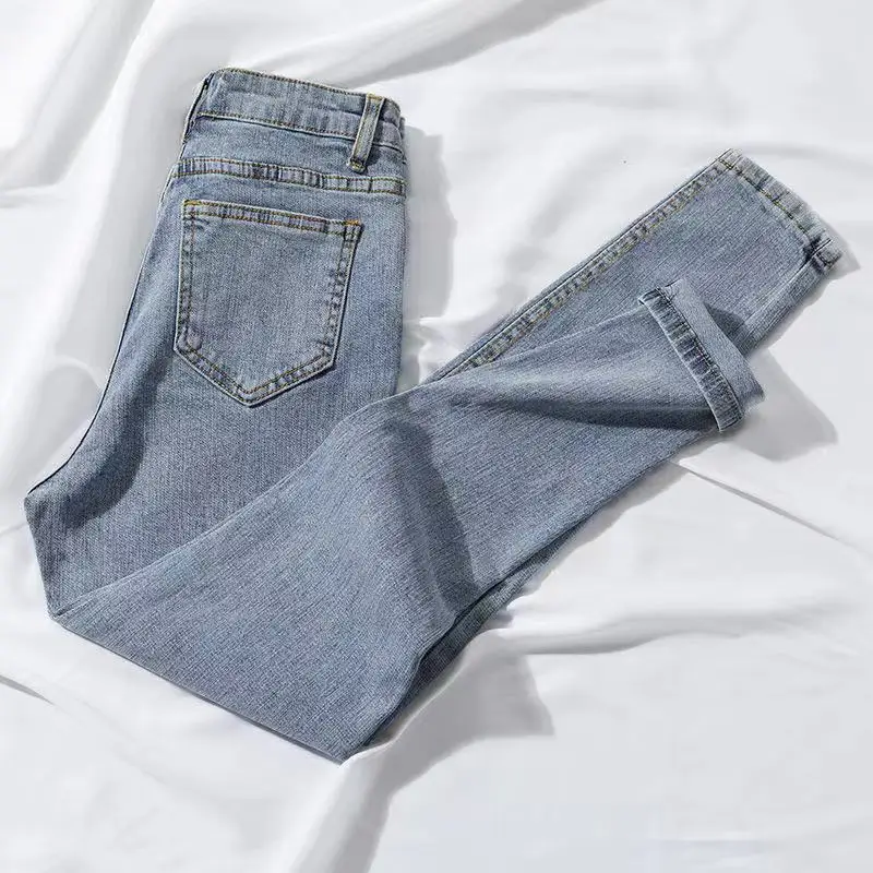 

Женские джинсы с высокой талией, облегающие джинсы-карандаши голубого цвета женские джинсы джинсовые штаны размера плюс 2021 Новые Модные за...