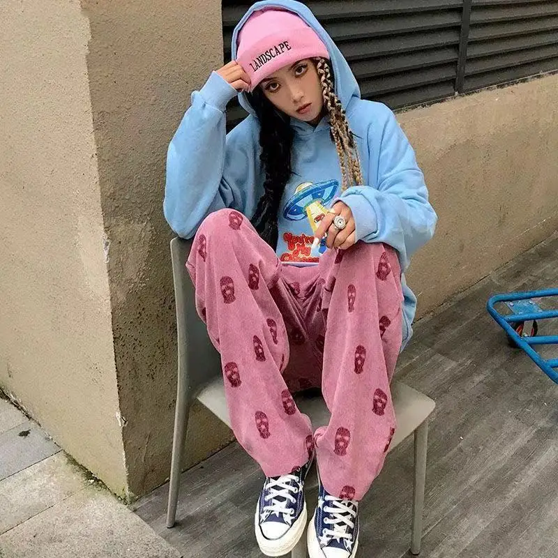 Pink cartoon print casual pants high-waisted black straight casual pants women couple wide leg pants students loose sports tide
Pink cartoon print casual pants high-waisted black straight casual pants women couple wide leg pants students loose sports tide