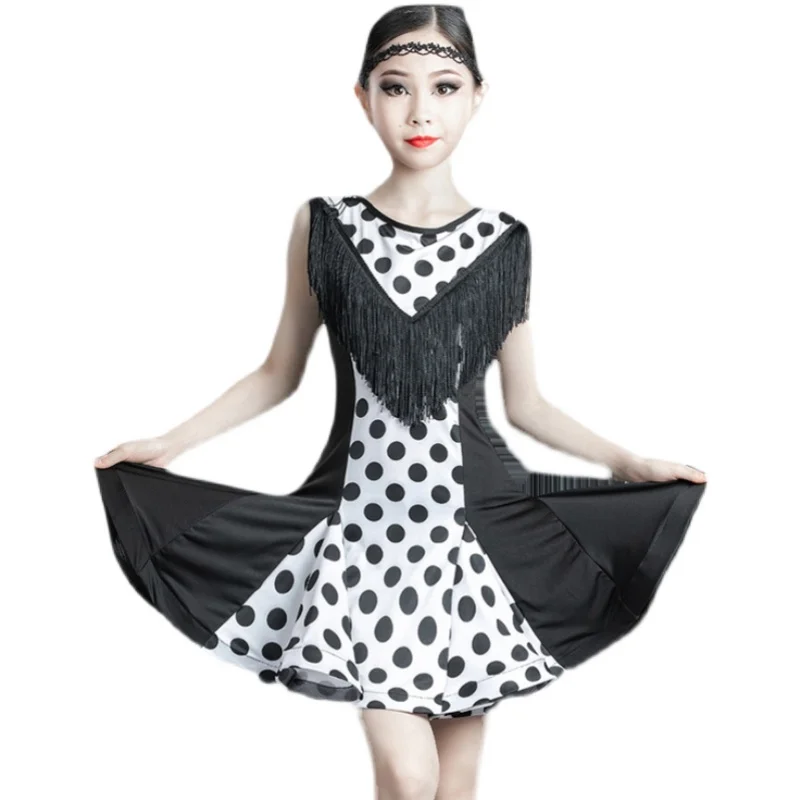 110-170cm Latin Dance Dress Kids Adult Ballroom Polka Dot Print Tassel Dance Dress Performance Competition Clothes Dance Wear
110-170cm Latin Dance Dress Kids Adult Ballroom Polka Dot Print Tassel Dance Dress Performance Competition Clothes Dance Wear