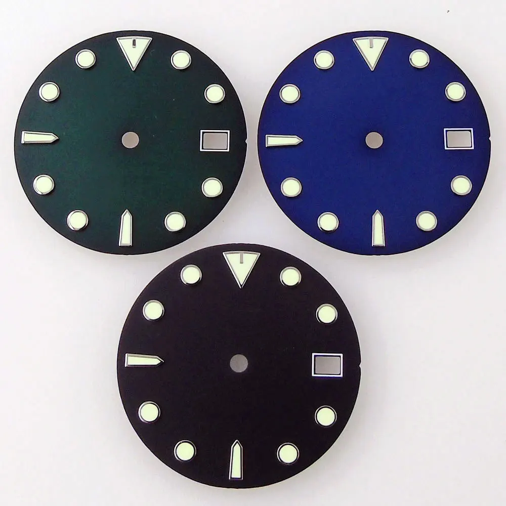 

29mm For NH35/NH35A Movement Sterile/Bliger Watch Dial Date Window Black/Blue/Green Watch Face For 3/4 o'clock