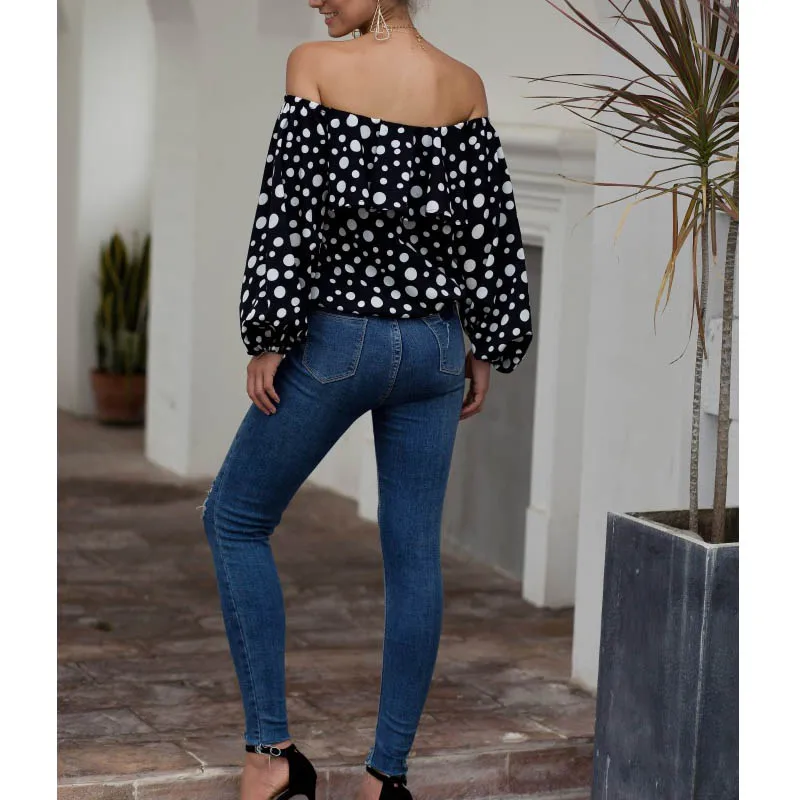 Women spring Autumn slash neck One-shouldered Puff Sleeve Polka Dot Sexy Chiffon Top Ruffles Sweet Loose Blouses Shirts
Women spring Autumn slash neck One-shouldered Puff Sleeve Polka Dot Sexy Chiffon Top Ruffles Sweet Loose Blouses Shirts