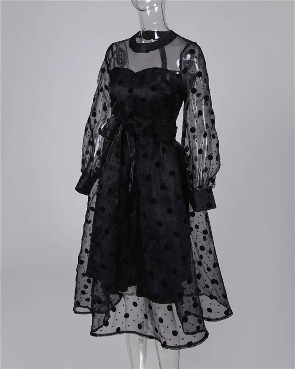 Sexy Women Lace Polka Dot Dress Ladies See-through Patchwork Puff Long Sleeve Party Midi Ball Gown Belted Dress Autumn Sundress
Sexy Women Lace Polka Dot Dress Ladies See-through Patchwork Puff Long Sleeve Party Midi Ball Gown Belted Dress Autumn Sundress