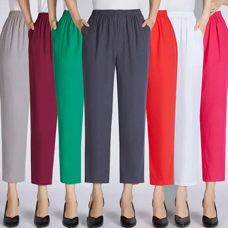 Plus Size 4XL Women Summer Pants New Solid High Elastic Waist Casual Thin Trousers Middle-aged Mother Pants Loose Straight Pants
Plus Size 4XL Women Summer Pants New Solid High Elastic Waist Casual Thin Trousers Middle-aged Mother Pants Loose Straight Pants