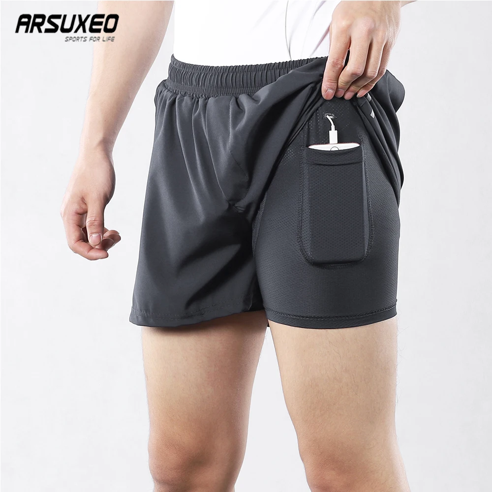 

ARSUXEO Running Shorts Men 2 in 1 Compression Dry Fit Jogging Shorts Gym Fitness Marathon Sport Shorts With Longer Liner B206