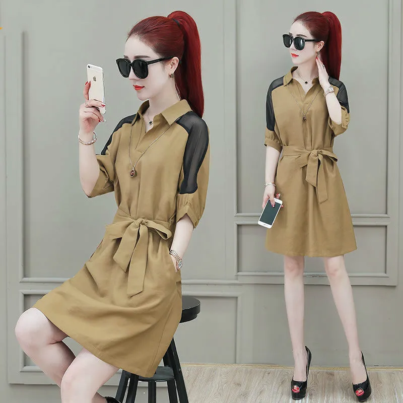 Women Spring Summer Style Dress Women's Turn-down Collar Lace Short Sleeve Sashes Fashion Temperament Ladies Dress SS3043
Women Spring Summer Style Dress Women's Turn-down Collar Lace Short Sleeve Sashes Fashion Temperament Ladies Dress SS3043