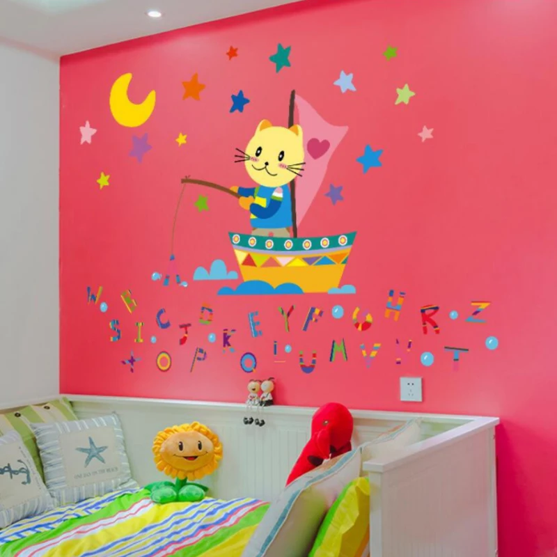 Cute Kids Room Sticker Removable Wall Sticker Kitten Fishing Cartoon Wall Sticker 
Cute Kids Room Sticker Removable Wall Sticker Kitten Fishing Cartoon Wall Sticker