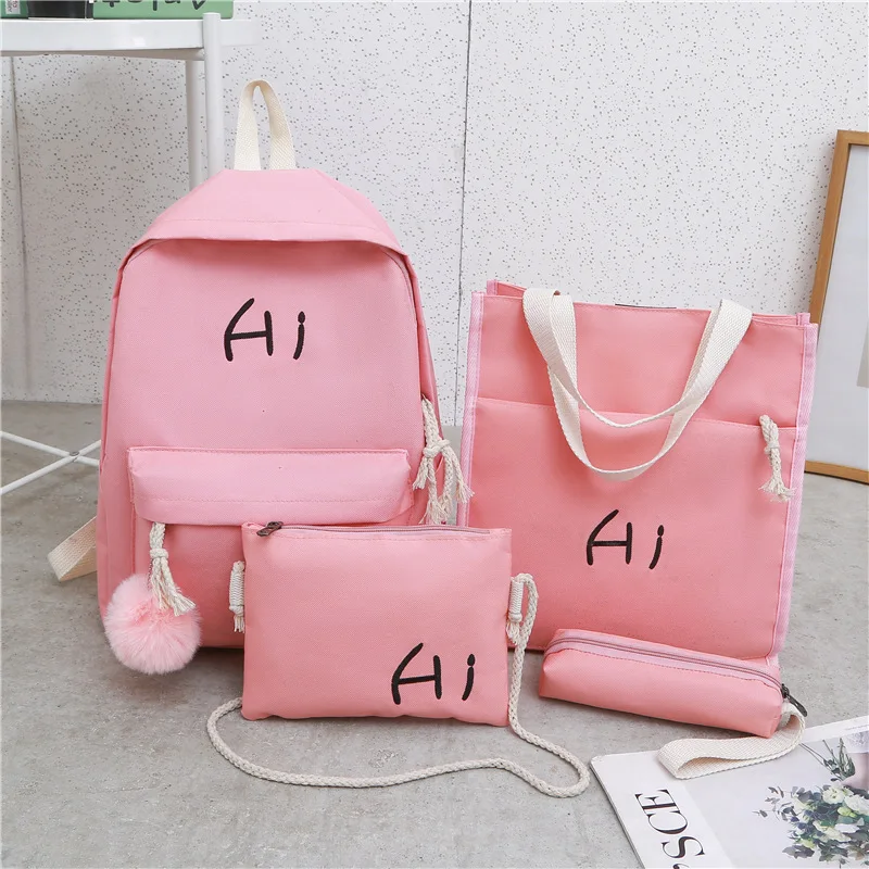 4Pcs/Sets Canvas Schoolbags Fashion Letter Print Women Backpacks Casual Plush Pendant Design Backpack Travel Shoulder Bag Female
4Pcs/Sets Canvas Schoolbags Fashion Letter Print Women Backpacks Casual Plush Pendant Design Backpack Travel Shoulder Bag Female