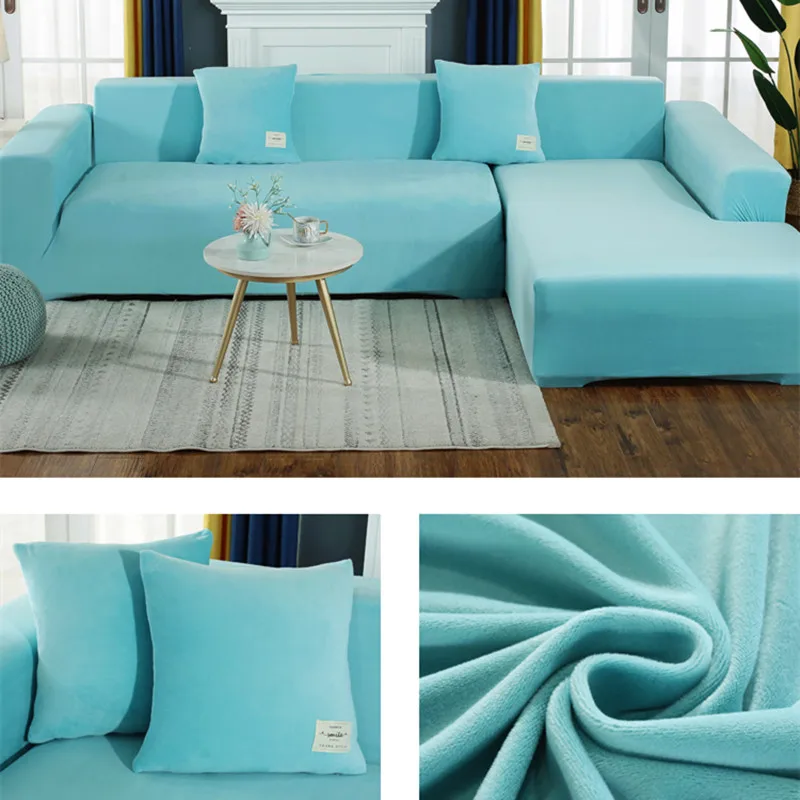Бархатные толстые плюшевые эластичные чехлы для диванов одноцветные секционные
