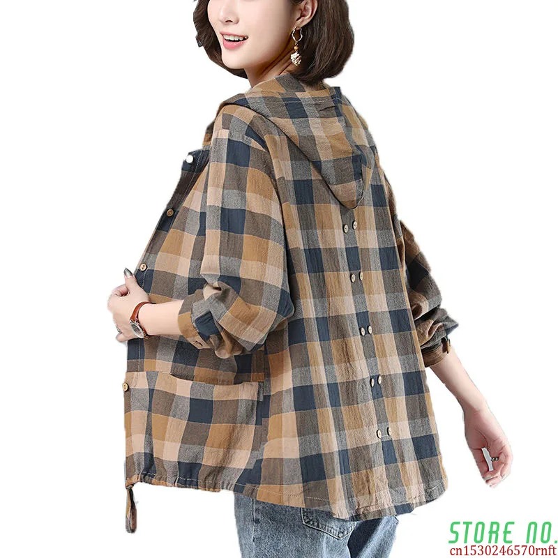 Casaco Feminino 2021 New Women Coat Windbreaker Spring Autumn Thin Jacket Plaid Shirt Tops Female Loose Retro Leisure Outerwear
Casaco Feminino 2021 New Women Coat Windbreaker Spring Autumn Thin Jacket Plaid Shirt Tops Female Loose Retro Leisure Outerwear