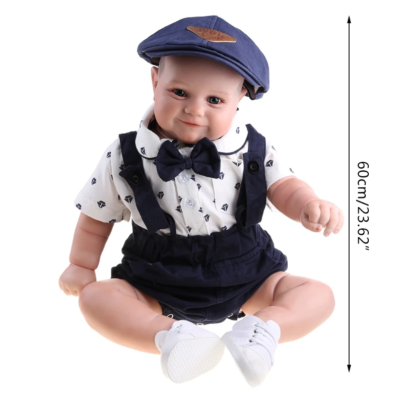 57EE 24inch/60cm Interactive Toys Realistic Newborn Baby Dolls Practical Joke Toy Soft Body Boy Doll with Overalls & Hat
57EE 24inch/60cm Interactive Toys Realistic Newborn Baby Dolls Practical Joke Toy Soft Body Boy Doll with Overalls & Hat