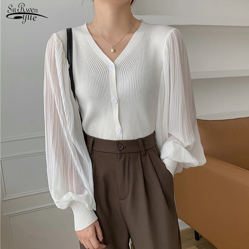 Autumn Long Lantern Sleeve French Style Elegant Thin Clothes Tops Women Blouses Chiffon Knit Spliced Cardigans Blusa Mujer 17644
Autumn Long Lantern Sleeve French Style Elegant Thin Clothes Tops Women Blouses Chiffon Knit Spliced Cardigans Blusa Mujer 17644