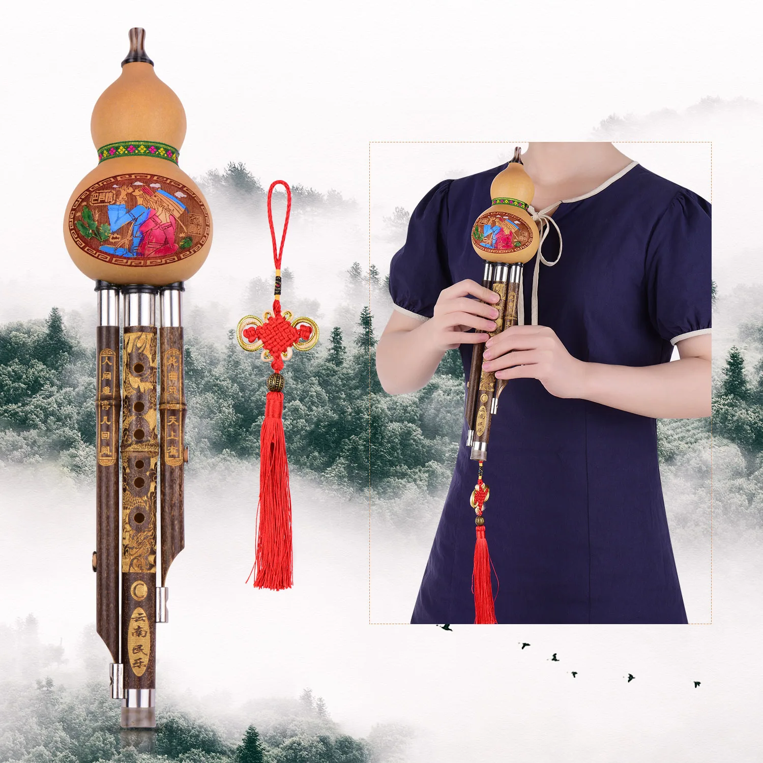3 тона C Key Hulusi Тыква Cucurbit Flute Black Bamboo pipe Китайский традиционный инструмент с