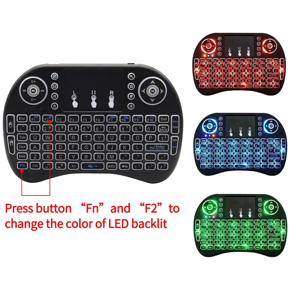 3 color Backlit i8 Mini Wireless Keyboard 2.4ghz English Air Mouse with Touchpad for Laptop TV Android TV Box use AAA Battery
3 color Backlit i8 Mini Wireless Keyboard 2.4ghz English Air Mouse with Touchpad for Laptop TV Android TV Box use AAA Battery