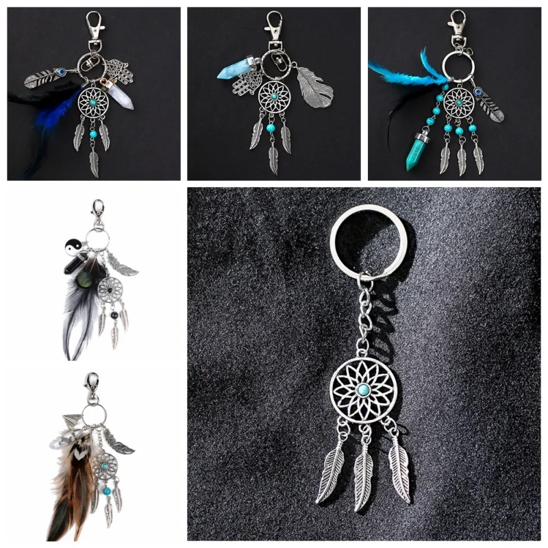 Mini Car Dream net Catcher Beaded Natural Feathers Handcraft Chic Hanging Ornaments Mirror Bedroom Wall Decor Native Ring | Дом и сад