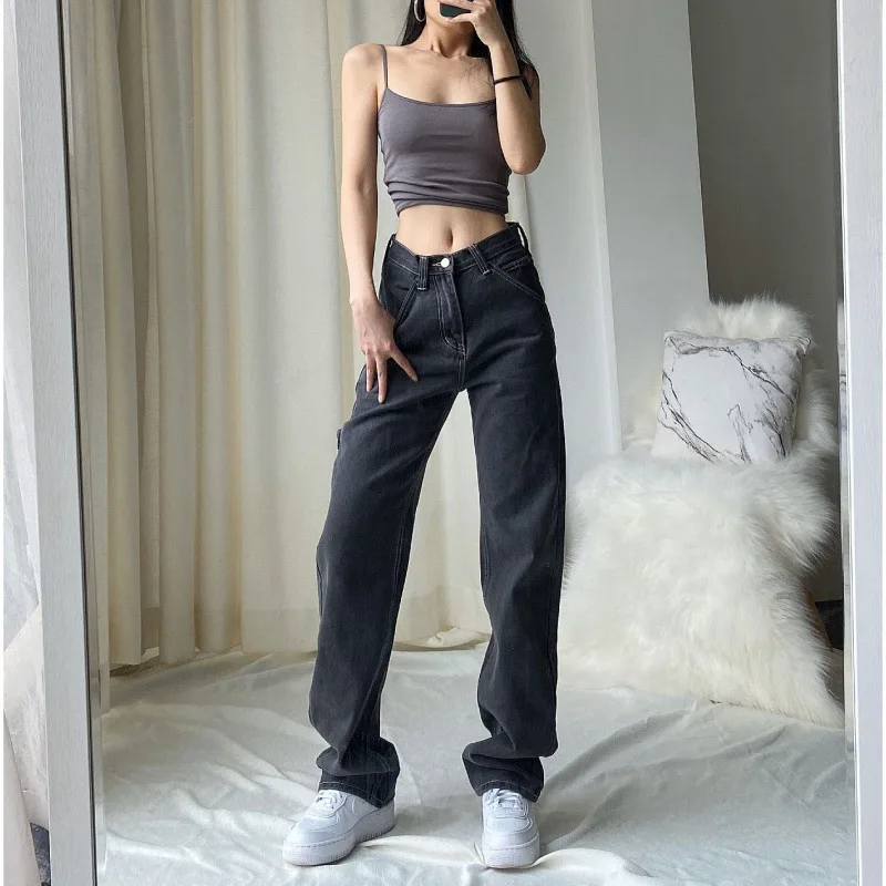 Брюки WFFJeans женские с завышенной талией, прямые свободные штаны с широкими штанинами, Модные свободные джинсы-бойфренды, черные
Брюки WFFJeans женские с завышенной талией, прямые свободные штаны с широкими штанинами, Модные свободные джинсы-бойфренды, черные