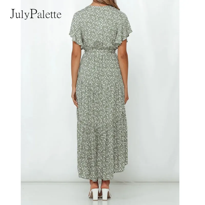 Julypalette Casual Short Sleeve Floral Dress Woman Sexy V-neck Ruffles Holiday Dress Green Lace-up Elegant Lady MaxiDress Party
Julypalette Casual Short Sleeve Floral Dress Woman Sexy V-neck Ruffles Holiday Dress Green Lace-up Elegant Lady MaxiDress Party