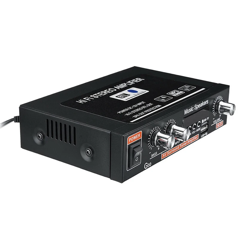 Универсальный G30 HIFI Bluetooth автомобильный усилитель мощности, fm-радио плеер, поддержка SD / USB / DVD / MP3 с европейской вилкой
Универсальный G30 HIFI Bluetooth автомобильный усилитель мощности, fm-радио плеер, поддержка SD / USB / DVD / MP3 с европейской вилкой