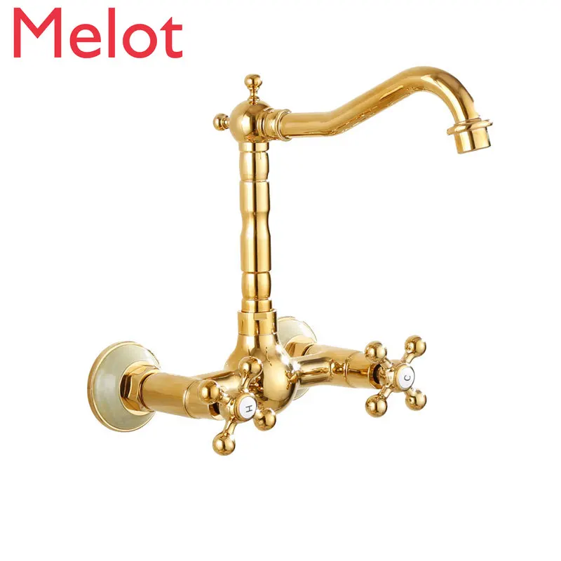 European-Style Copper Natural Jade Wall-Mounted Hot and Cold Water Faucet Laundry Tub Outdoor Double-Hole Faucet Golden Faucet
European-Style Copper Natural Jade Wall-Mounted Hot and Cold Water Faucet Laundry Tub Outdoor Double-Hole Faucet Golden Faucet