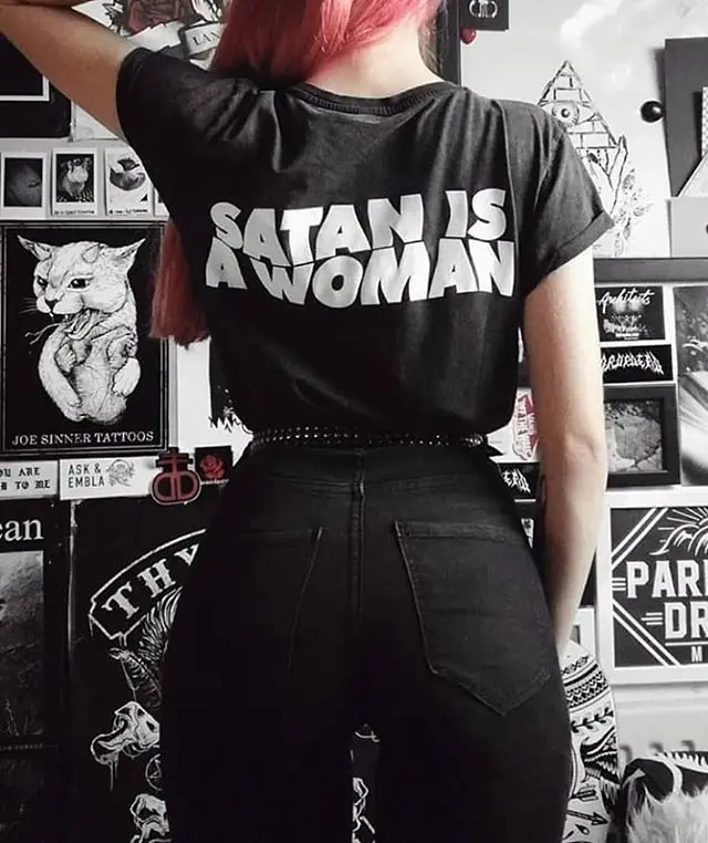satan is a women Gothic t-shirt 100% Cotton aesthetic funny graphic Fashion camisetas unisex tee top tshirt Drop Shipping | Женская