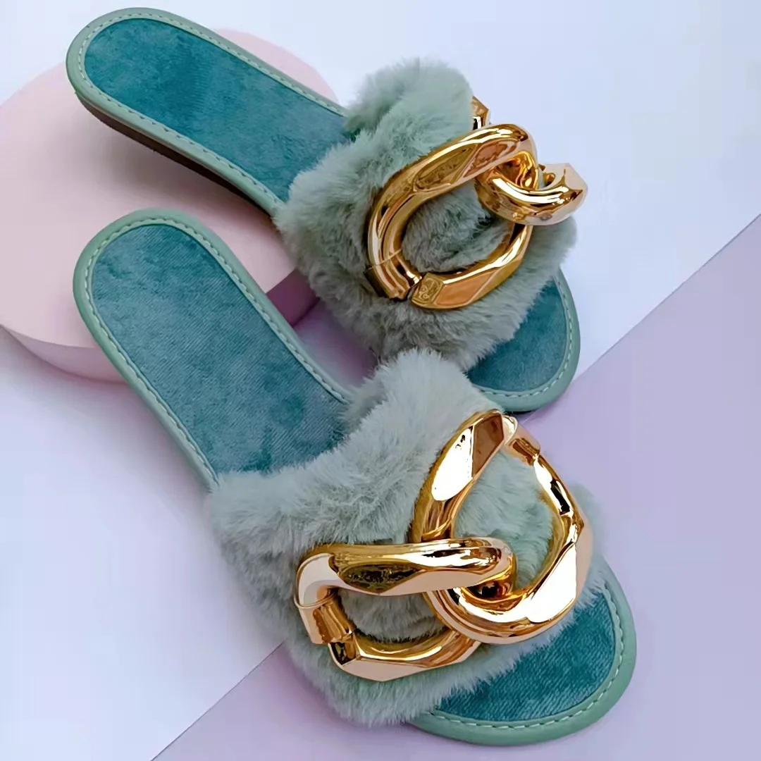 Lady Winter Short Plush Flat Slippers 2021 New Metal Chain Thin Bottom Cotton Women‘s Slippers Indoor Home Lazy Drag For Female
Lady Winter Short Plush Flat Slippers 2021 New Metal Chain Thin Bottom Cotton Women‘s Slippers Indoor Home Lazy Drag For Female