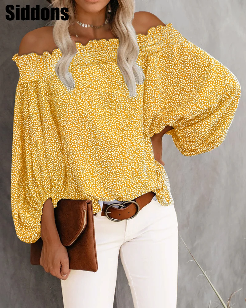 Женский топ с длинным рукавом-фонариком, блузка большого размера с цветочным принтом и открытыми плечами, 2021
Женский топ с длинным рукавом-фонариком, блузка большого размера с цветочным принтом и открытыми плечами, 2021