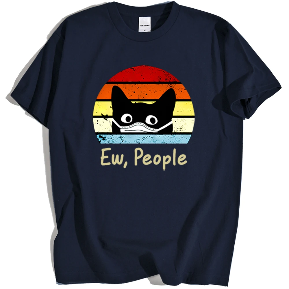 Ew люди с изображением черного кота маска для мужчин футболки Harajuku/Повседневная