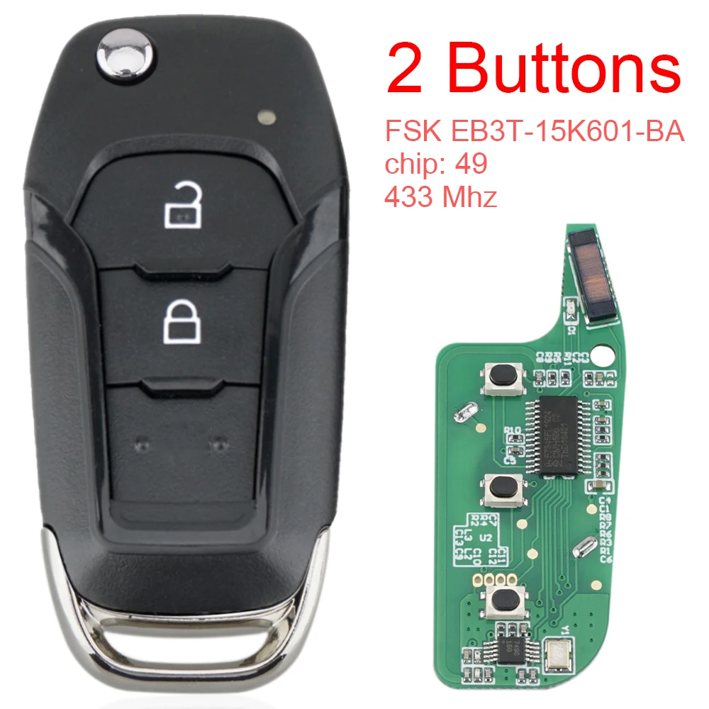 433MHz FSK EB3T-15K601-BA 2 Buttons Flip Smart Car Remote Keys with ID49 PCF7945P Chip Fit for Ford Ranger F150 2015 2016 2017
433MHz FSK EB3T-15K601-BA 2 Buttons Flip Smart Car Remote Keys with ID49 PCF7945P Chip Fit for Ford Ranger F150 2015 2016 2017