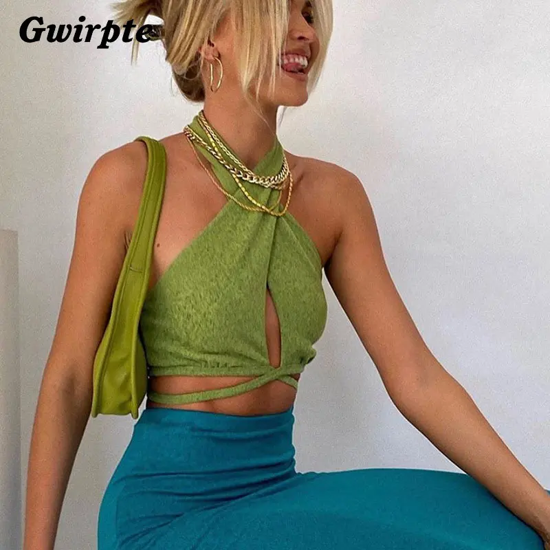 Gwirpte Green Sexy Bandage Halter Crop Tops for Women Sleeveless Backless Summer Sexy Tops Woman Clothes
Gwirpte Green Sexy Bandage Halter Crop Tops for Women Sleeveless Backless Summer Sexy Tops Woman Clothes