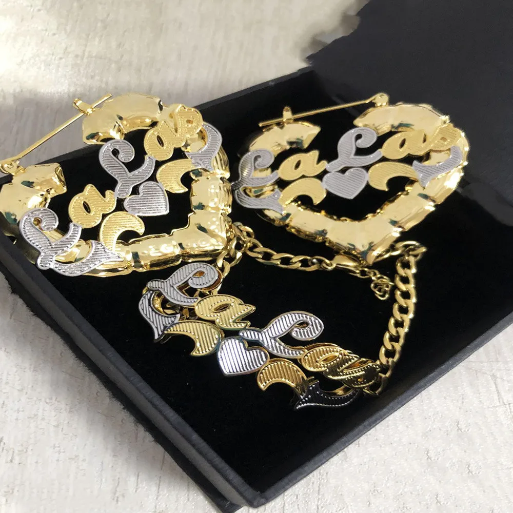 Customize Name Earrings Custom Letter Bracelets Personalized Two Double Gold Plated Name Chain Name Bangle Women Christmas Gifts
Customize Name Earrings Custom Letter Bracelets Personalized Two Double Gold Plated Name Chain Name Bangle Women Christmas Gifts