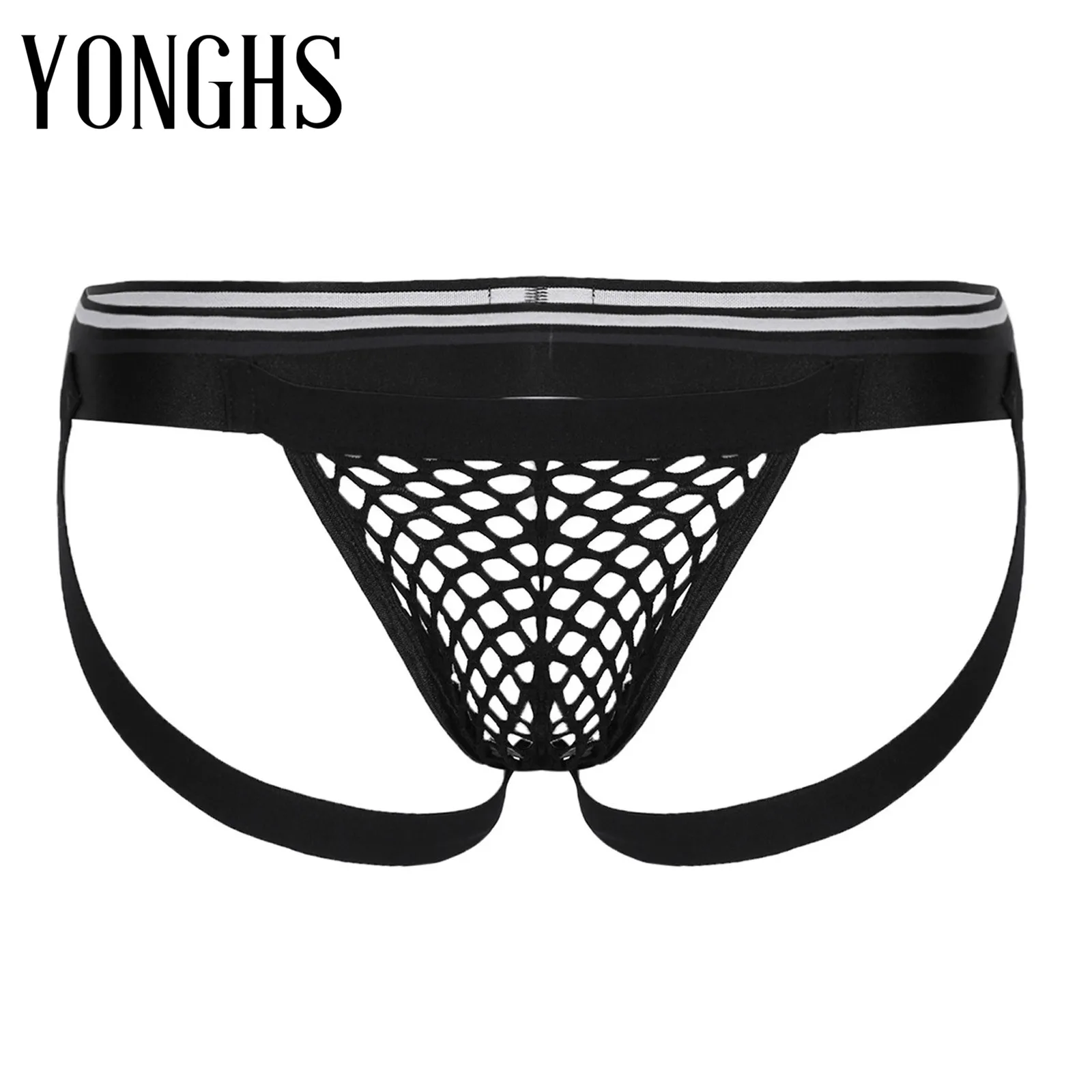 

Mens Lingerie Sexy Fishnet Underwear Low-waisted Elastic Waistband T-back Briefs Panties Open Butt G-string Thong Underpants