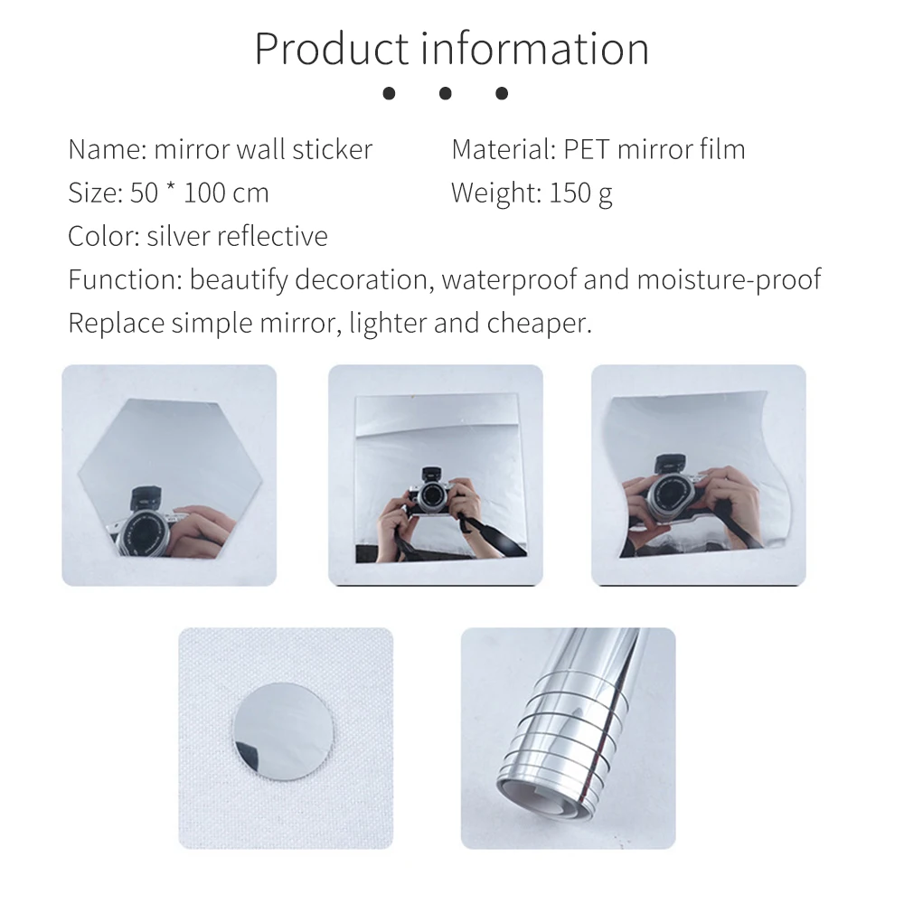 50x50cm Adhesive Soft Mirror Stickers PET Material Mirror Film Waterproof Self Silver Insulation Sticker DIY Bathroom Home Decor
50x50cm Adhesive Soft Mirror Stickers PET Material Mirror Film Waterproof Self Silver Insulation Sticker DIY Bathroom Home Decor