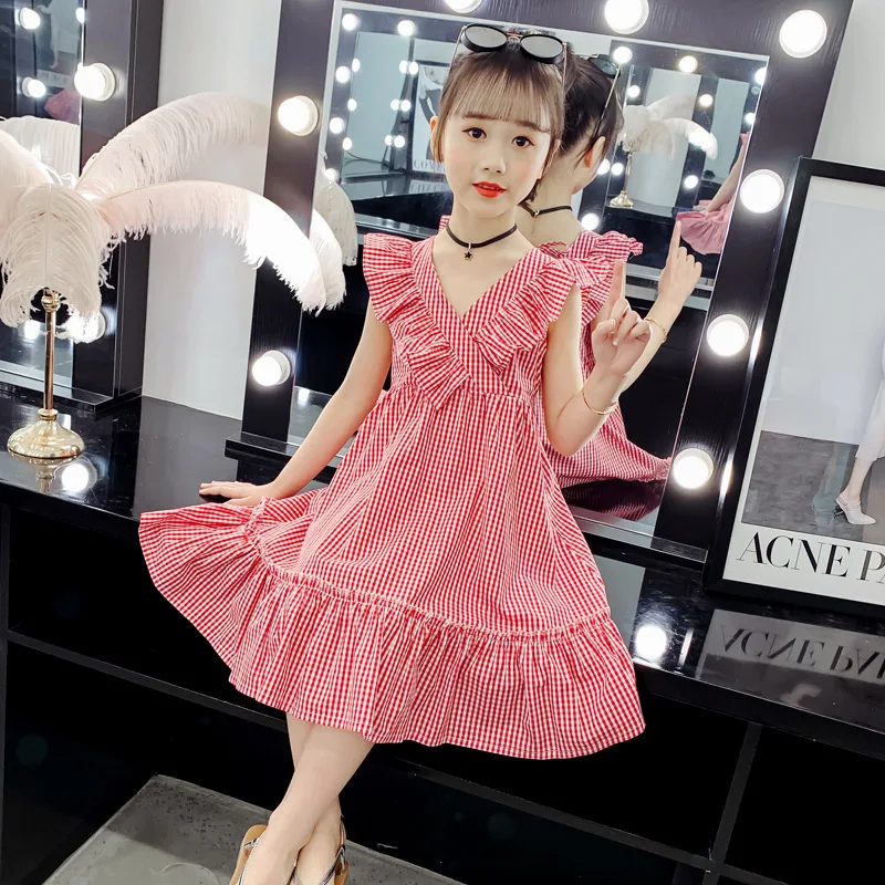 2021 New arrival Summer kids and teenager girls V-neck Plaid Dress children Sleeveless beach dress girls summer clothes
2021 New arrival Summer kids and teenager girls V-neck Plaid Dress children Sleeveless beach dress girls summer clothes