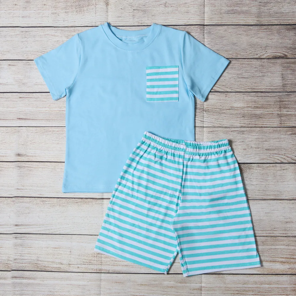 Summer Style Pure Cotton Baby Boy Suit Blue Short Sleeved Chest With Pockets And Blue And White Striped Shorts Children Clothing
Summer Style Pure Cotton Baby Boy Suit Blue Short Sleeved Chest With Pockets And Blue And White Striped Shorts Children Clothing