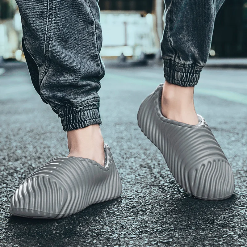 New Men's cotton Shoes Crocks winter Hole Shoes Croces Plush Bottom Soft Home Shoe Cotton Thick Indoor Slip-On Comfortable Shoes