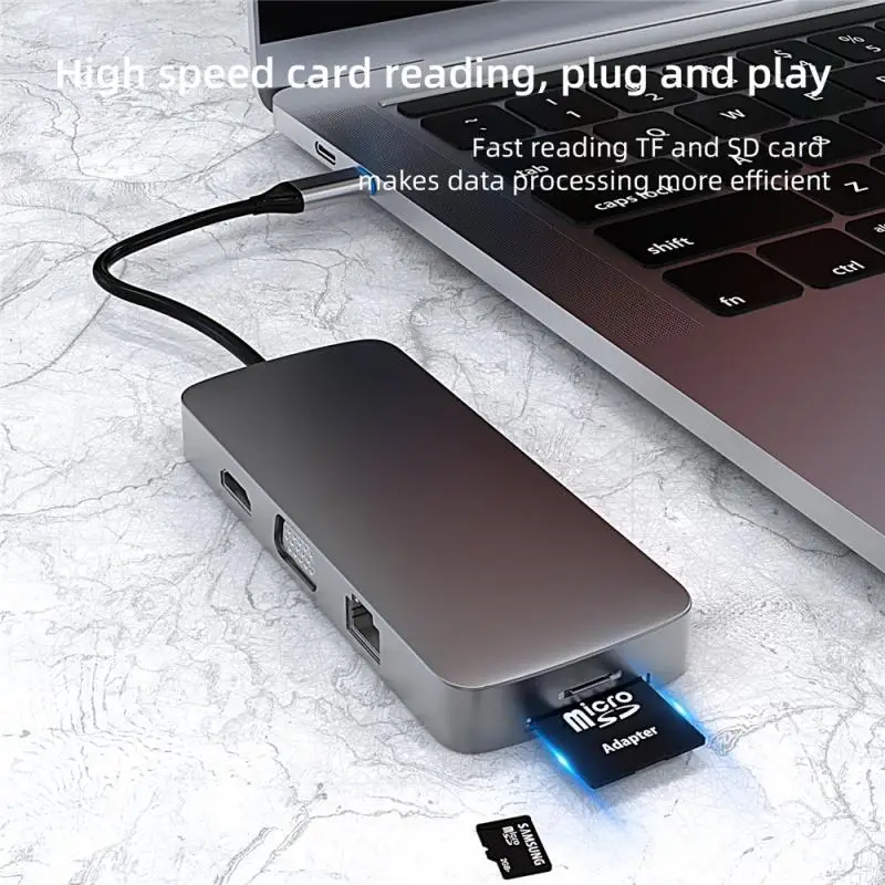 Multiport Hub Adapter For Laptop TYPE-C HDMl+USB3.0+USB2.0*2+SD+TF+RJ45+VGA+AUDIO3.5mm Audio+USB-C PD 10-in-1 Expansion Hubs
Multiport Hub Adapter For Laptop TYPE-C HDMl+USB3.0+USB2.0*2+SD+TF+RJ45+VGA+AUDIO3.5mm Audio+USB-C PD 10-in-1 Expansion Hubs