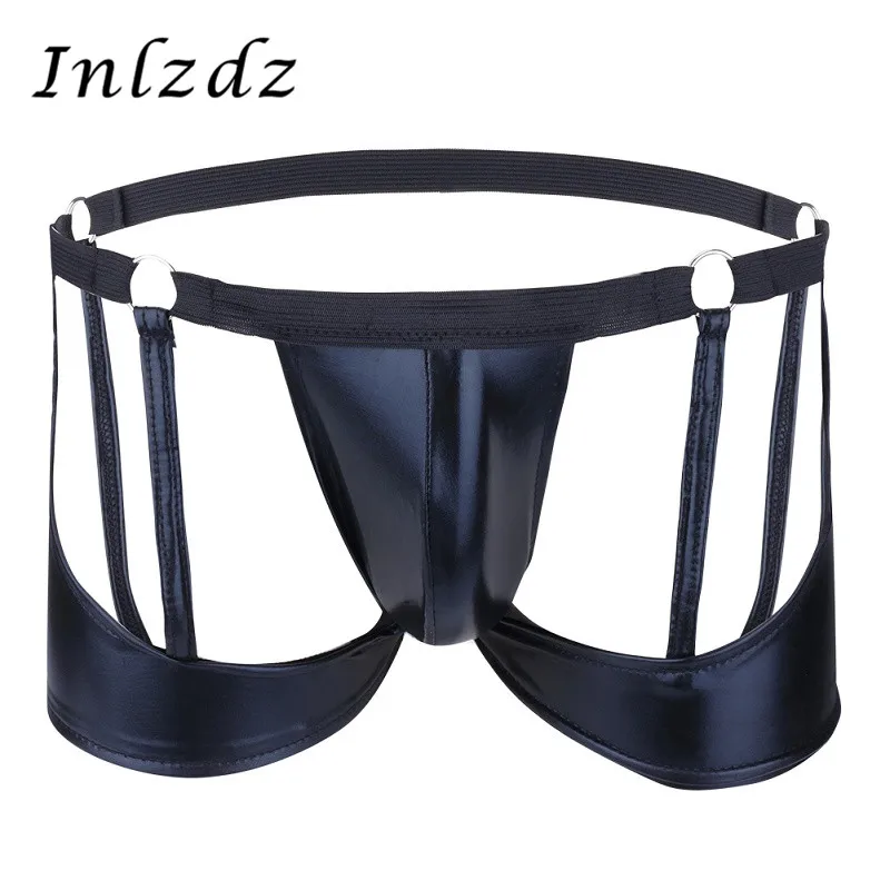 Mens Erotic Lingerie Underwear Patent Leather Boxers Briefs Panties Open Butt Sexy Male Underpants with O-rings and Strings
Mens Erotic Lingerie Underwear Patent Leather Boxers Briefs Panties Open Butt Sexy Male Underpants with O-rings and Strings