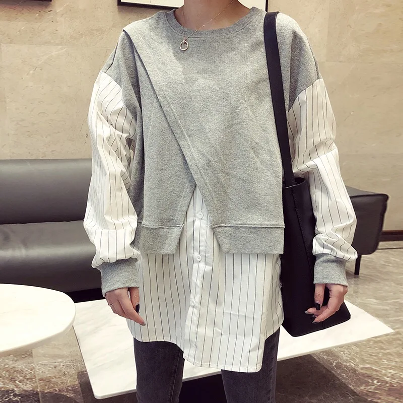 2020 New Arrivals Autumn Blouse Shirt O-neck Retro Striped Patchwork Fake 2 Pieces Blusas Casual Lady Pullovers Tunic Loose Tops
2020 New Arrivals Autumn Blouse Shirt O-neck Retro Striped Patchwork Fake 2 Pieces Blusas Casual Lady Pullovers Tunic Loose Tops