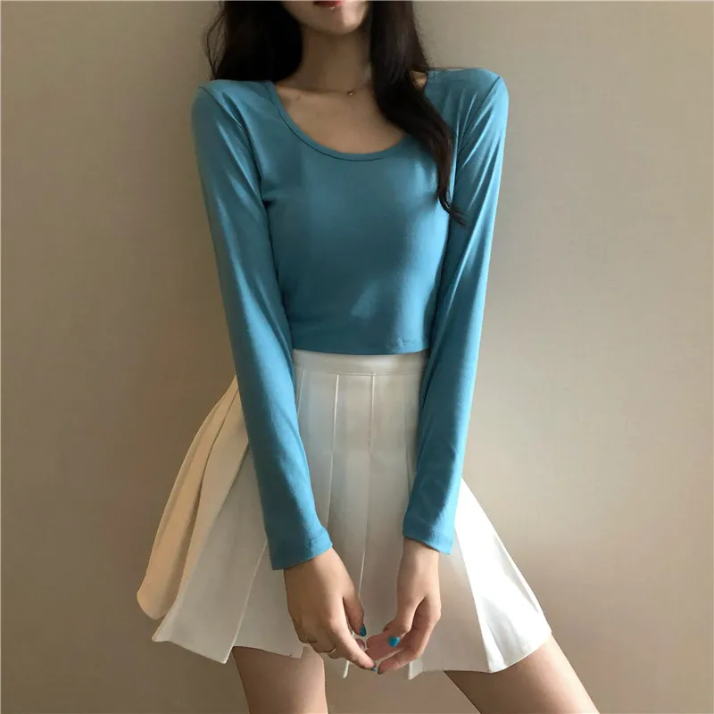 Spring Autumn Korean Slim Solid Long Sleeve Crop Top Women Clothing Hipster O-neck T-shirts Casual Tees New Fashion Ladies Tops
Spring Autumn Korean Slim Solid Long Sleeve Crop Top Women Clothing Hipster O-neck T-shirts Casual Tees New Fashion Ladies Tops
