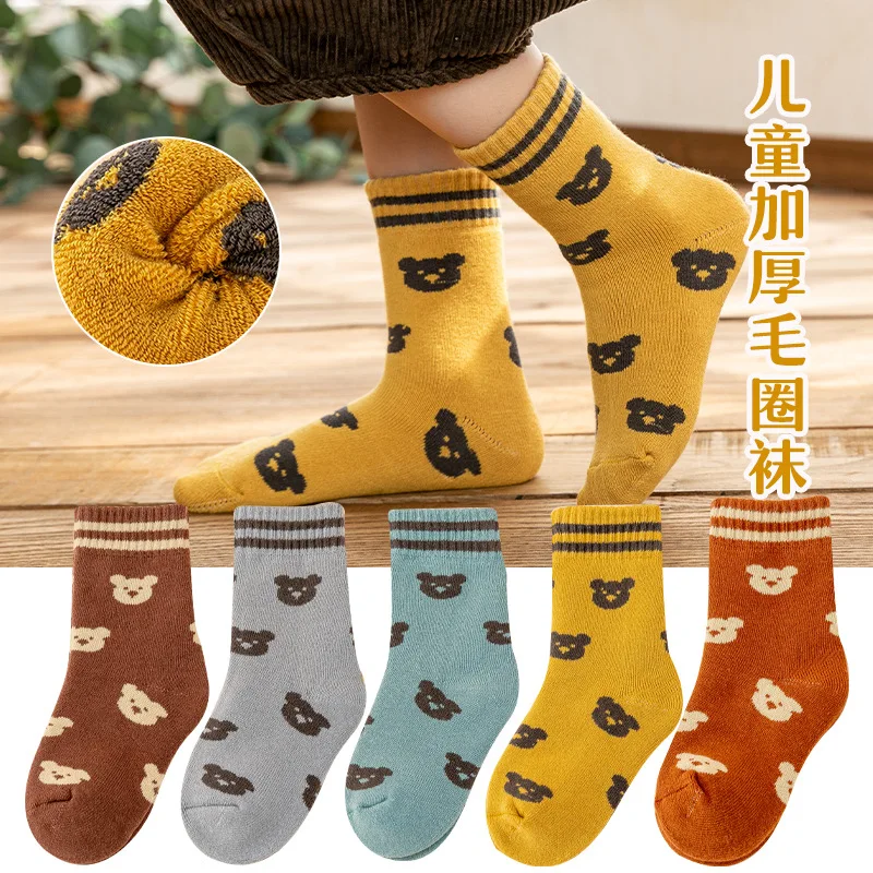 

5 парт/Лот Новые Мультяшные детские носки, осенние и зимние детские носки, детские утолщенные теплые махровые носки