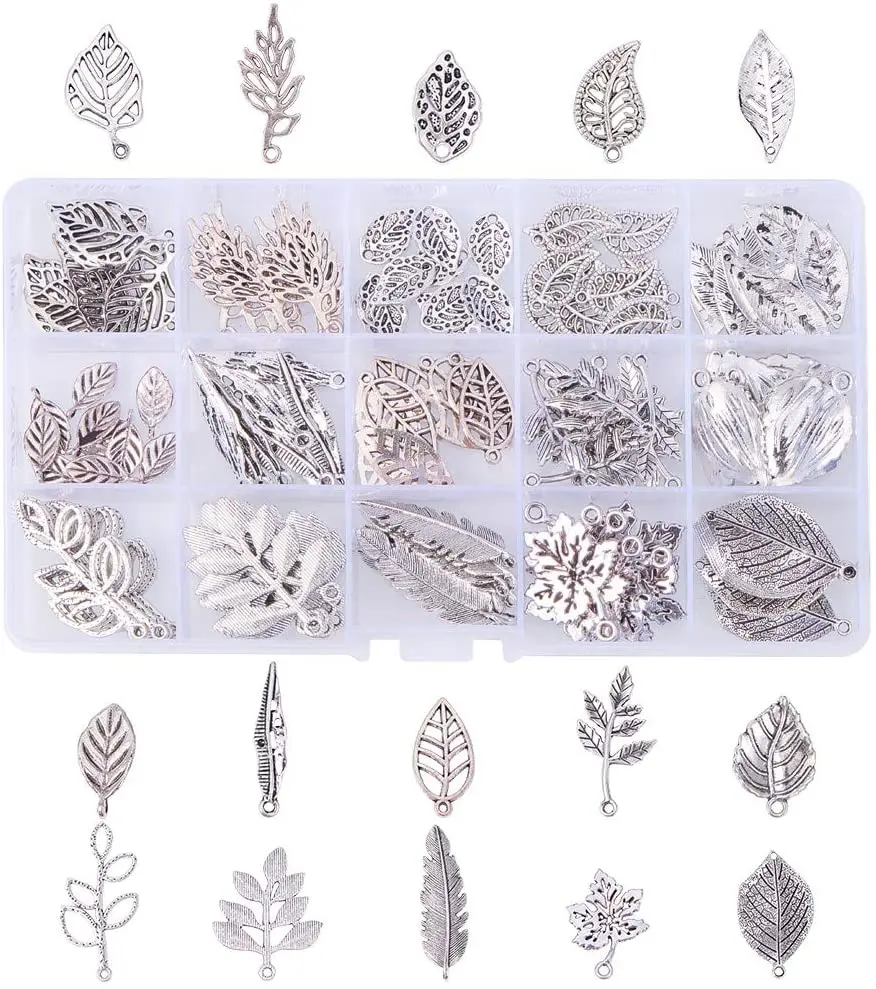 150PCS 15 Style Tree Leaf Charms Antique Silver Tibetan Alloy Leaves Pendants Charms Beads for DIY Bracelet Necklace
150PCS 15 Style Tree Leaf Charms Antique Silver Tibetan Alloy Leaves Pendants Charms Beads for DIY Bracelet Necklace